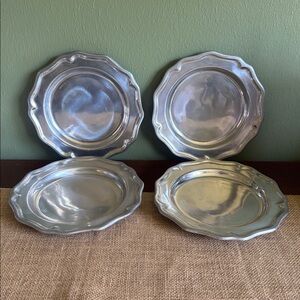 Vintage Pewtarex Pewter Plates Scalloped Edge 7.5” Set of 4 York PA USA